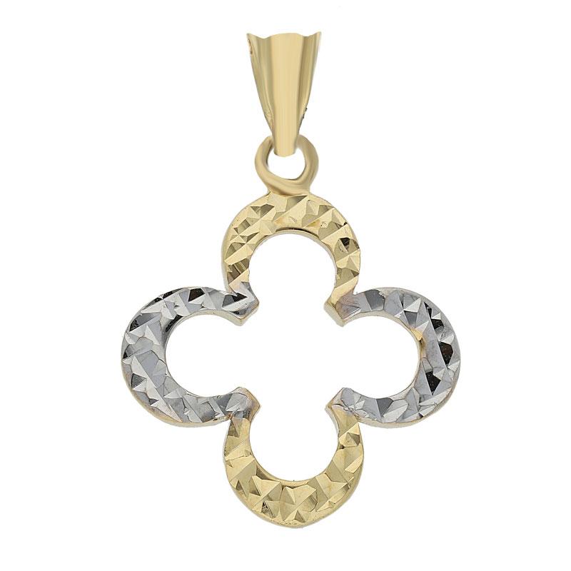 Gold Flower Shaped Pendant Set (Necklace and Earrings) 18KT - FKJNKLST18K2090