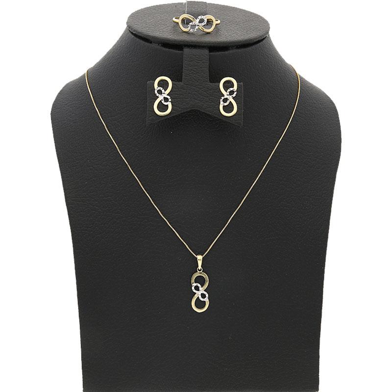 Gold Infinity Pendant Set (Necklace, Earrings and Ring) 18KT - FKJNKLST18K2121