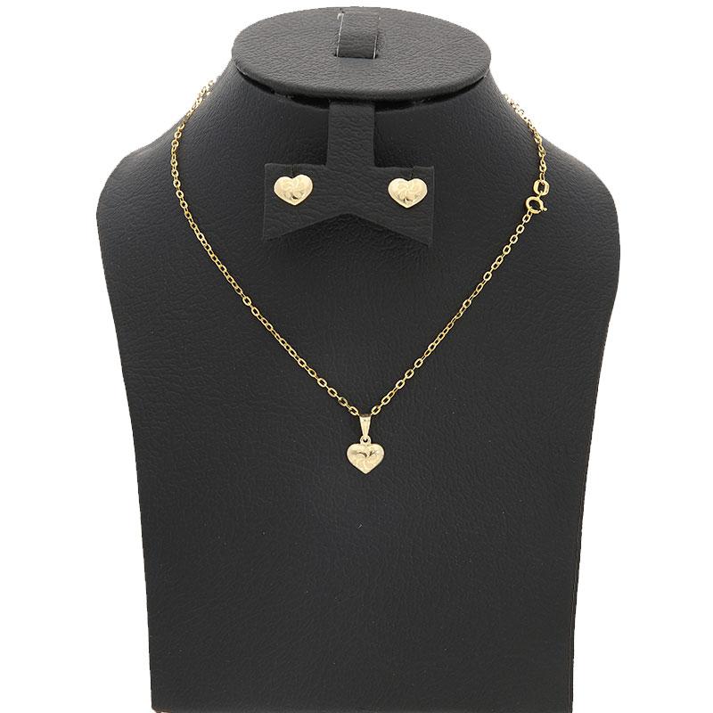 Gold Heart Pendant Set (Necklace and Earrings) 18KT - FKJNKLST18K2124