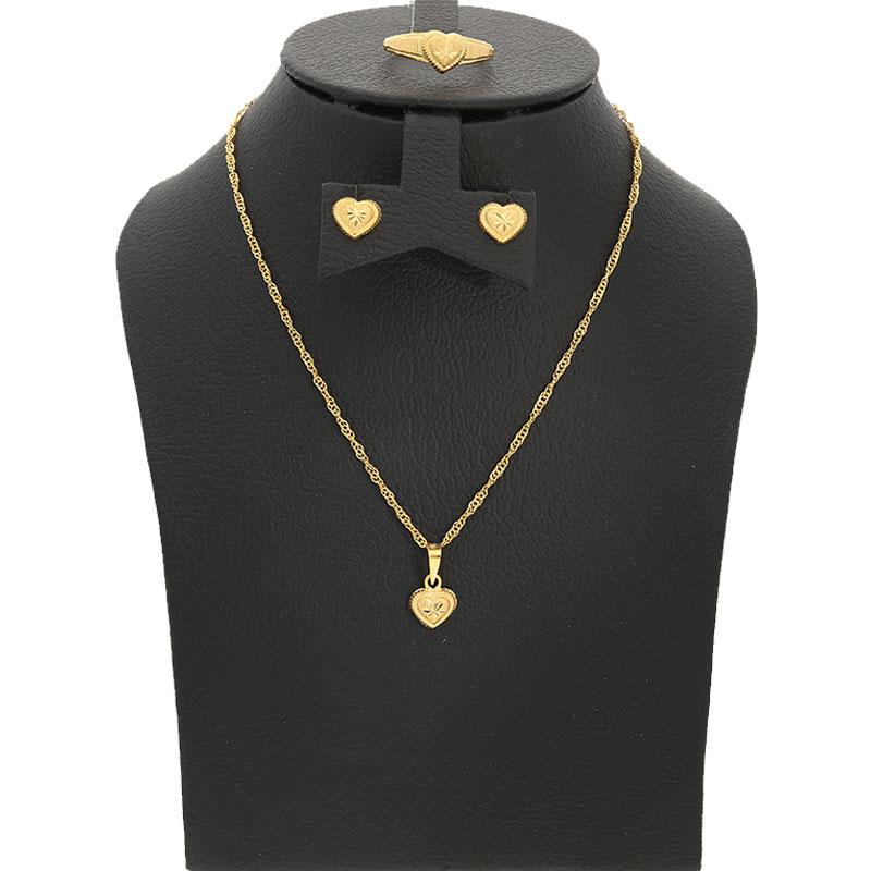 Gold Heart Pendant Set (Necklace, Earrings and Ring) 18KT - FKJNKLST1688