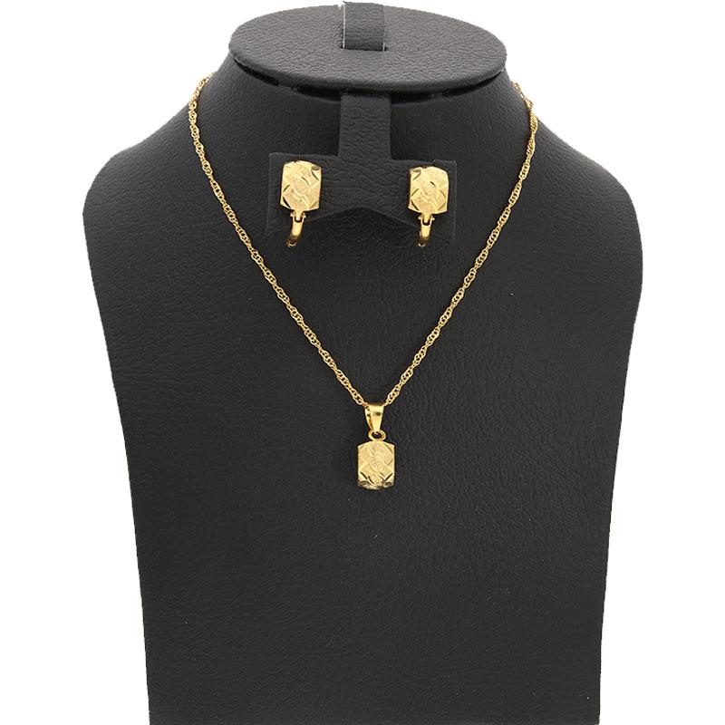 Gold Pendant Set (Necklace and Earrings) 18KT - FKJNKLST18K2148