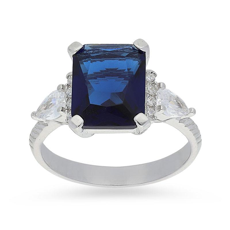 Sterling Silver 925 Blue Solitaire Ring - FKJRNSL2274