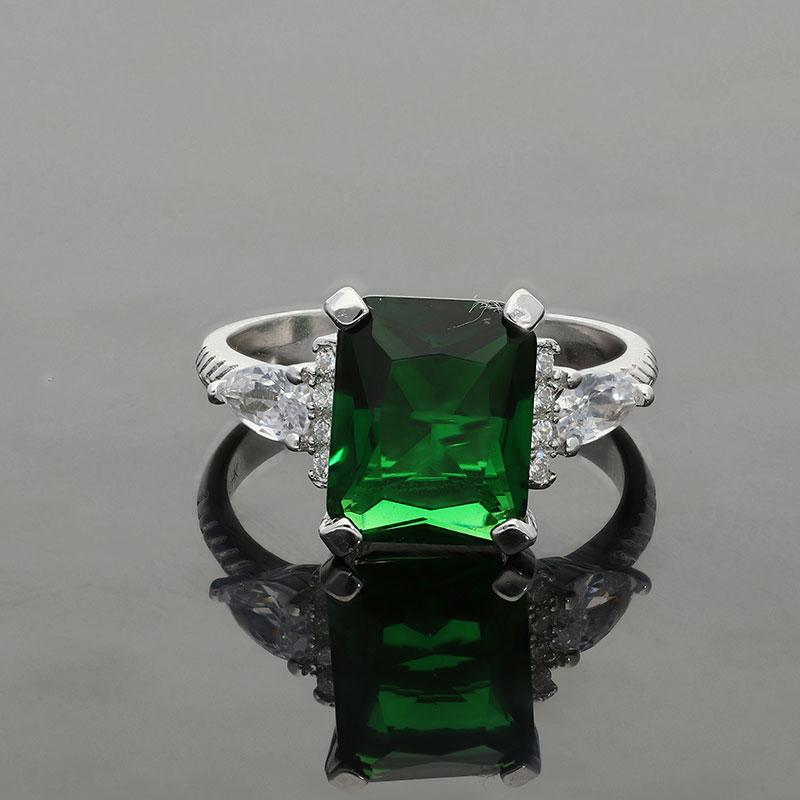 Sterling Silver 925 Green Solitaire Ring - FKJRNSL2275