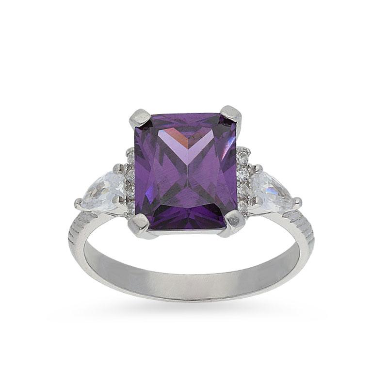 Sterling Silver 925 Purple Solitaire Ring - FKJRNSL2271