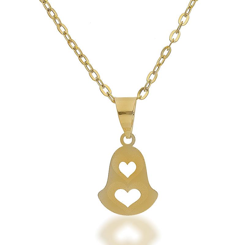 Gold Necklace (Chain with Heart Bell Pendant) 18KT - FKJNKL18K2080