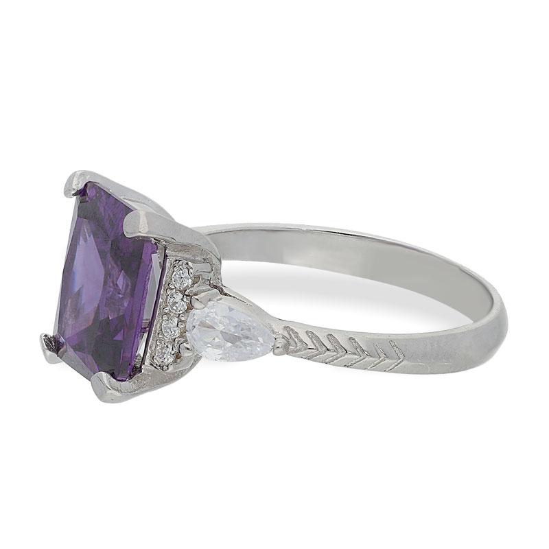 Sterling Silver 925 Purple Solitaire Ring - FKJRNSL2271