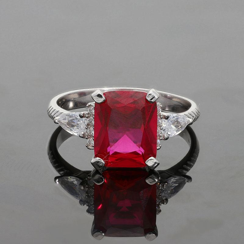 Sterling Silver 925 Red Solitaire Ring - FKJRNSL2272