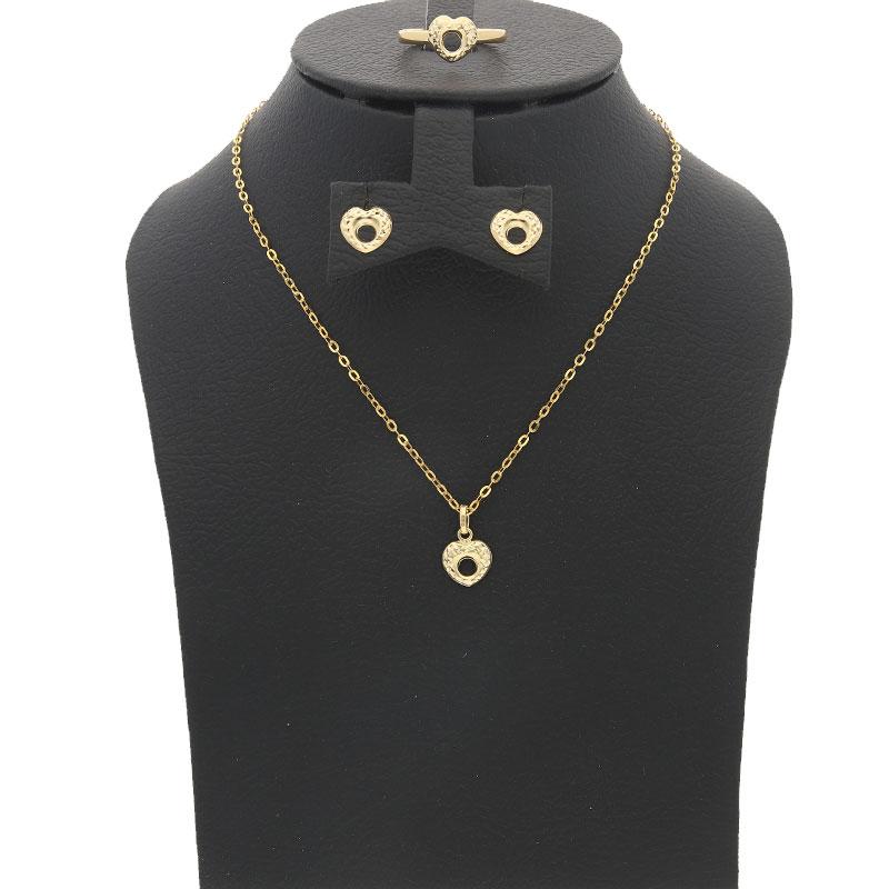 Gold Heart Pendant Set (Necklace, Earrings and Ring) 18KT - FKJNKLST18K2159