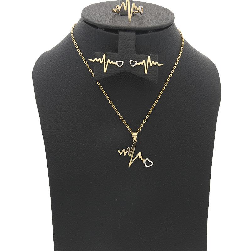 Gold Heart Beat Pendant Set (Necklace, Earrings and Ring) 18KT - FKJNKLST18K2158