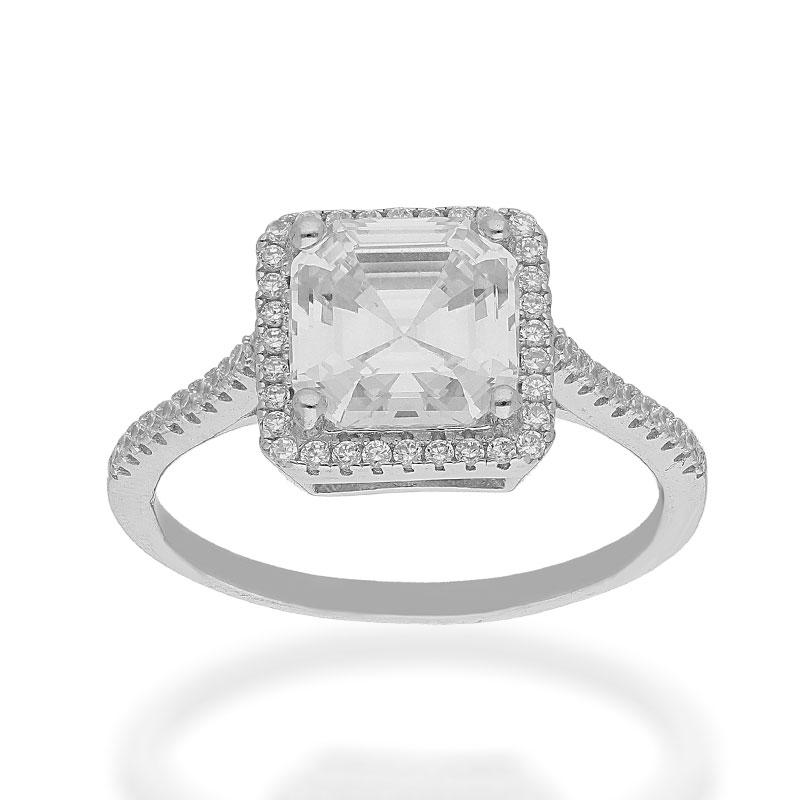 Sterling Silver 925 Square Emerald Cut Solitaire Ring - FKJRNSL2449