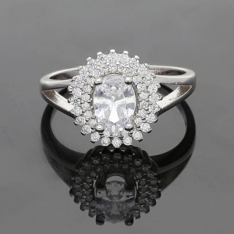 Sterling Silver 925 Oval Shaped Solitaire Ring - FKJRNSL2456