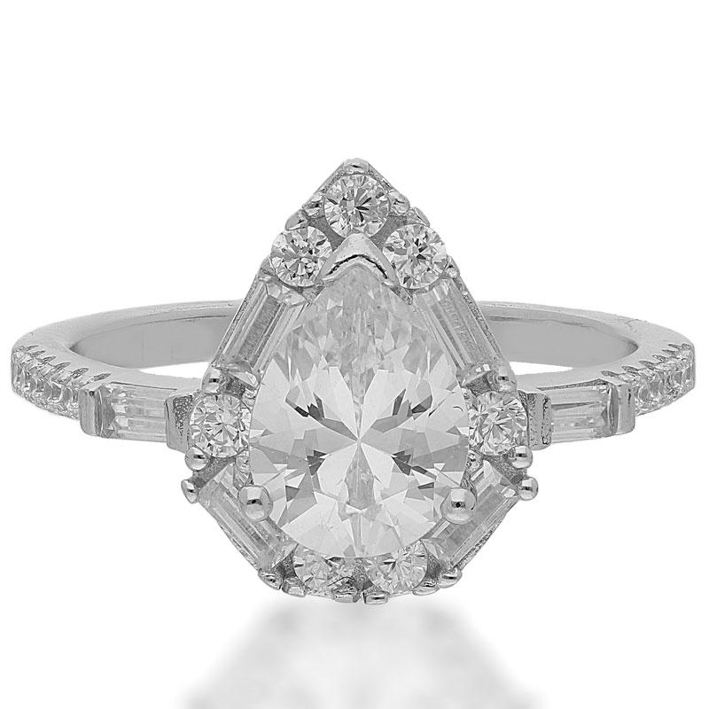 Sterling Silver 925 Pear Shaped Solitaire Ring - FKJRNSL2459