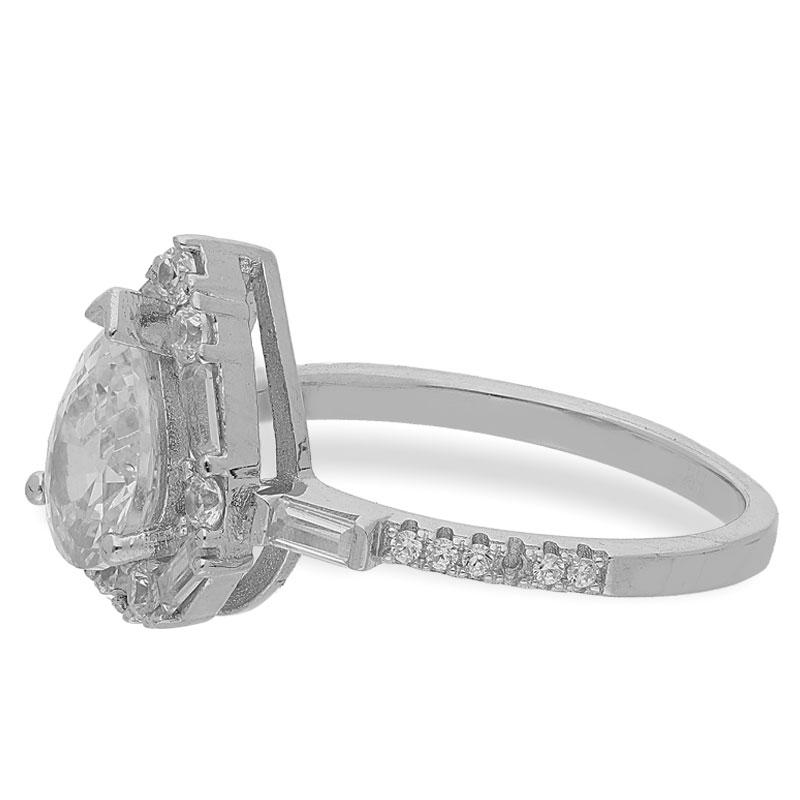Sterling Silver 925 Pear Shaped Solitaire Ring - FKJRNSL2459