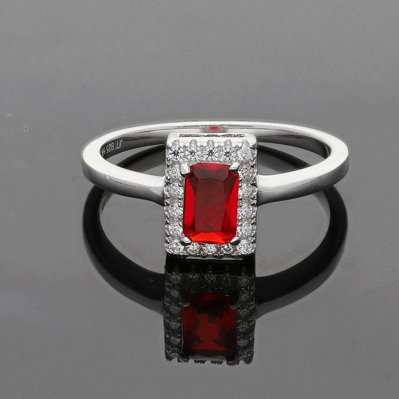 Sterling Silver 925 Red Solitaire Ring - FKJRNSL2484
