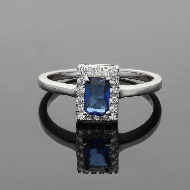 Sterling Silver 925 Blue Solitaire Ring - FKJRNSL2486