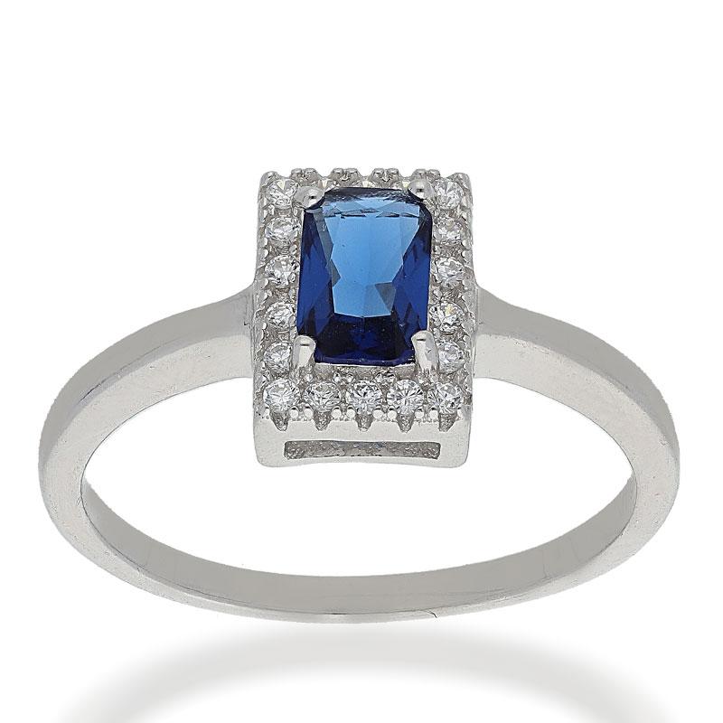 Sterling Silver 925 Blue Solitaire Ring - FKJRNSL2486