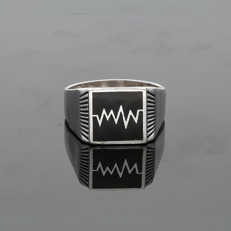 Sterling Silver 925 Men's Heartbeat Ring - FKJRNSL2516