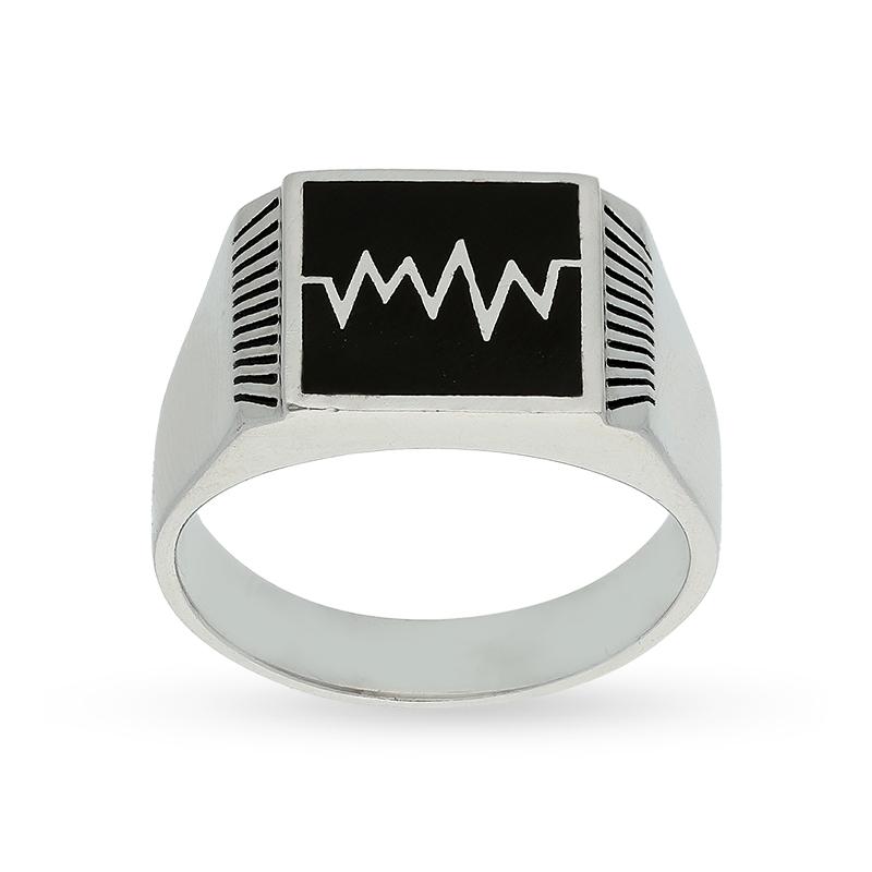 Sterling Silver 925 Men's Heartbeat Ring - FKJRNSL2516