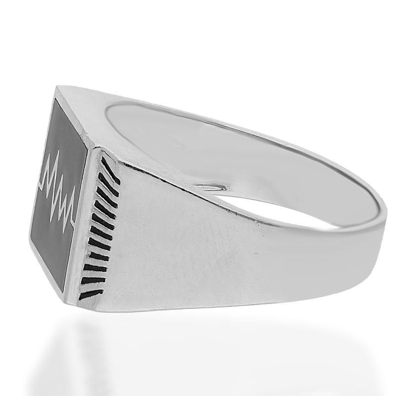Sterling Silver 925 Men's Heartbeat Ring - FKJRNSL2516