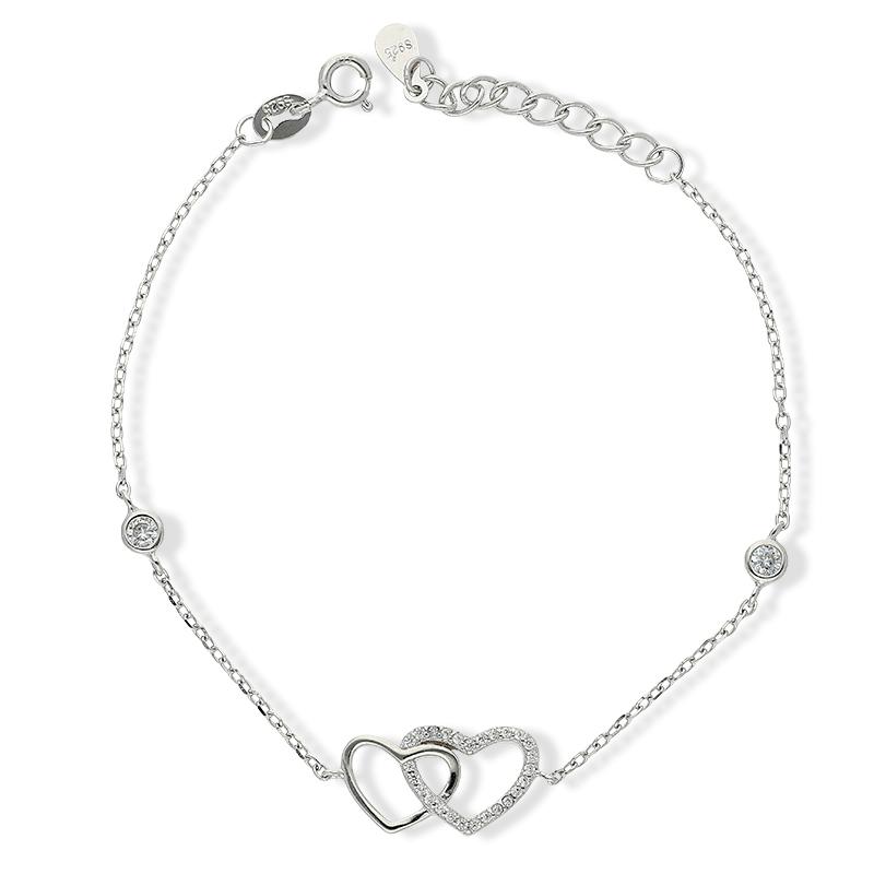 Sterling Silver 925 Twin Hearts Bracelet - FKJBRLSL2284
