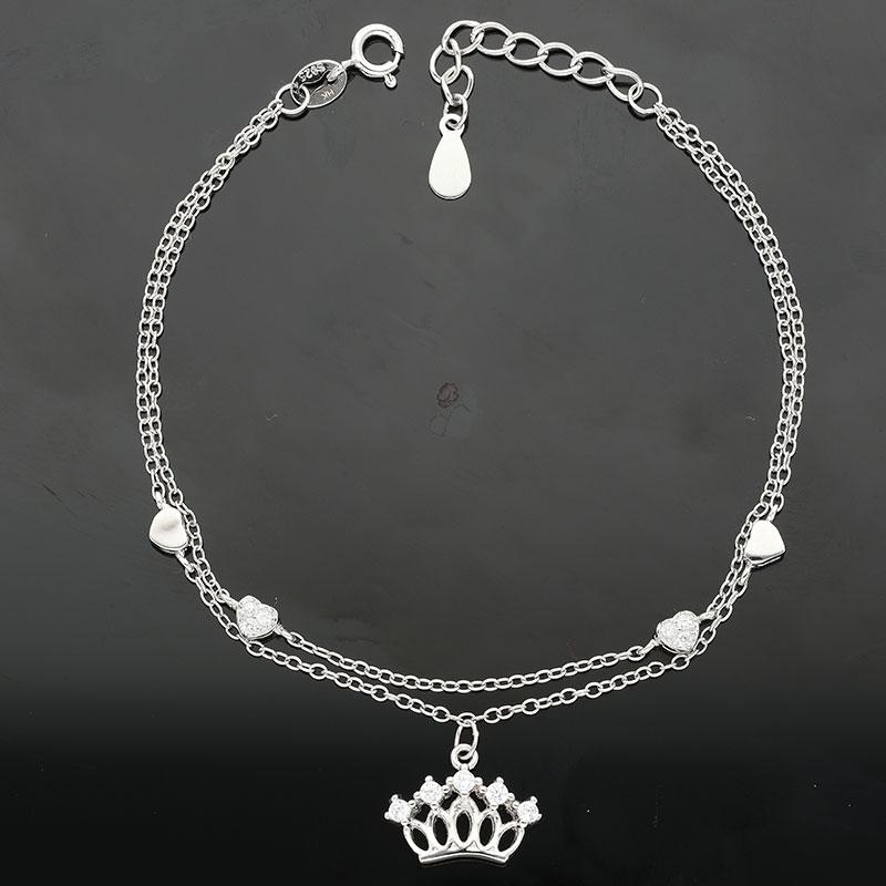 Sterling Silver 925 Hanging Crown with Little Hearts Bracelet - FKJBRLSL2283