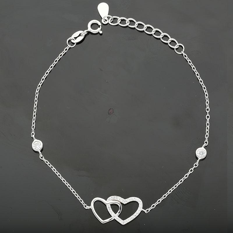 Sterling Silver 925 Twin Hearts Bracelet - FKJBRLSL2284