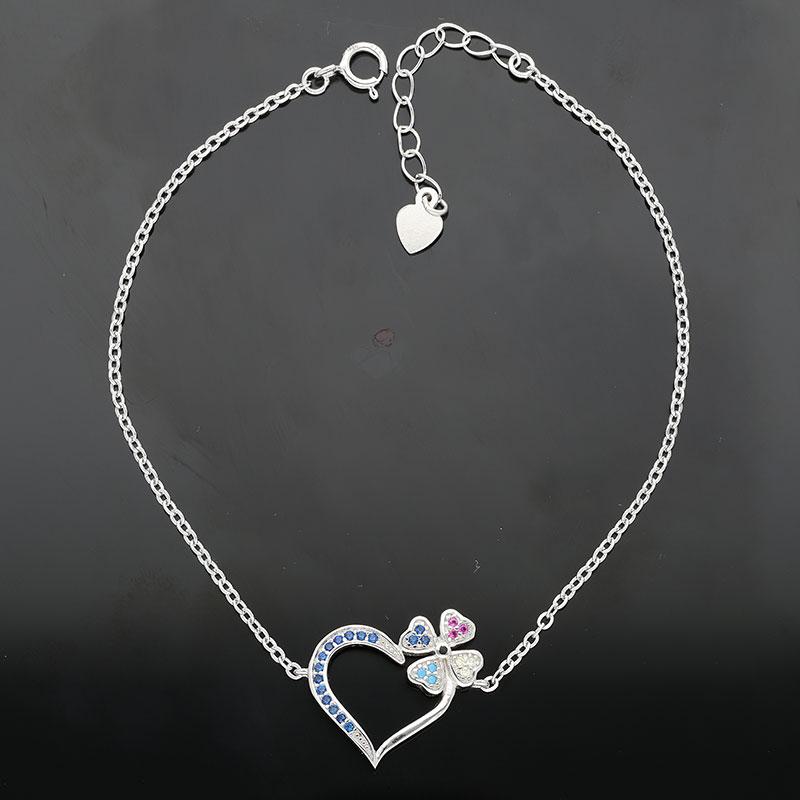Sterling Silver 925 Heart and Flower Bracelet - FKJBRLSL2280