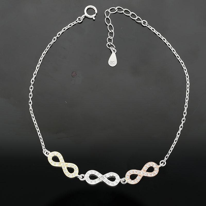 Sterling Silver 925 Tri-Tone Infinity Bracelet - FKJBRLSL2281