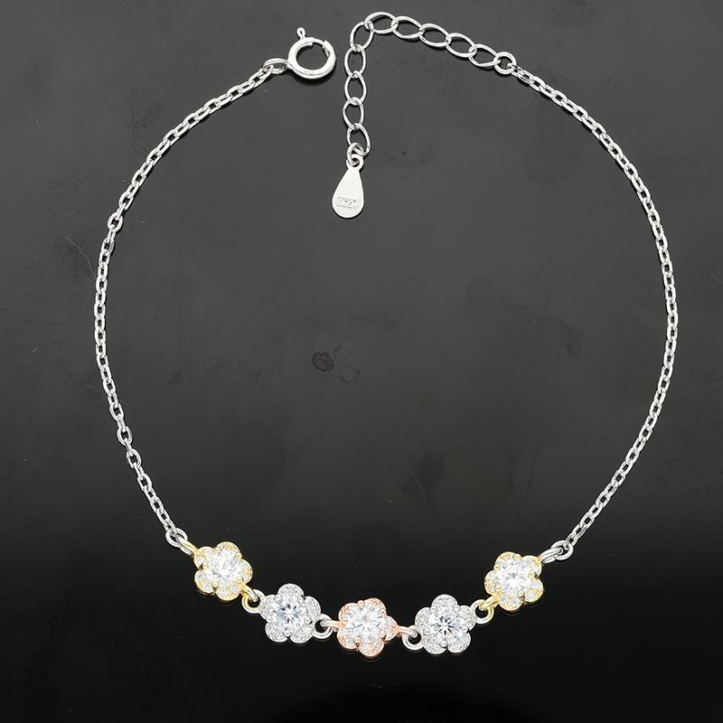 Sterling Silver 925 Tri-Tone Flower Bracelet - FKJBRLSL2293