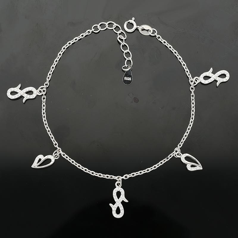 Sterling Silver 925 Hanging Infinity and Hearts Charm Bracelet - FKJBRLSL2295