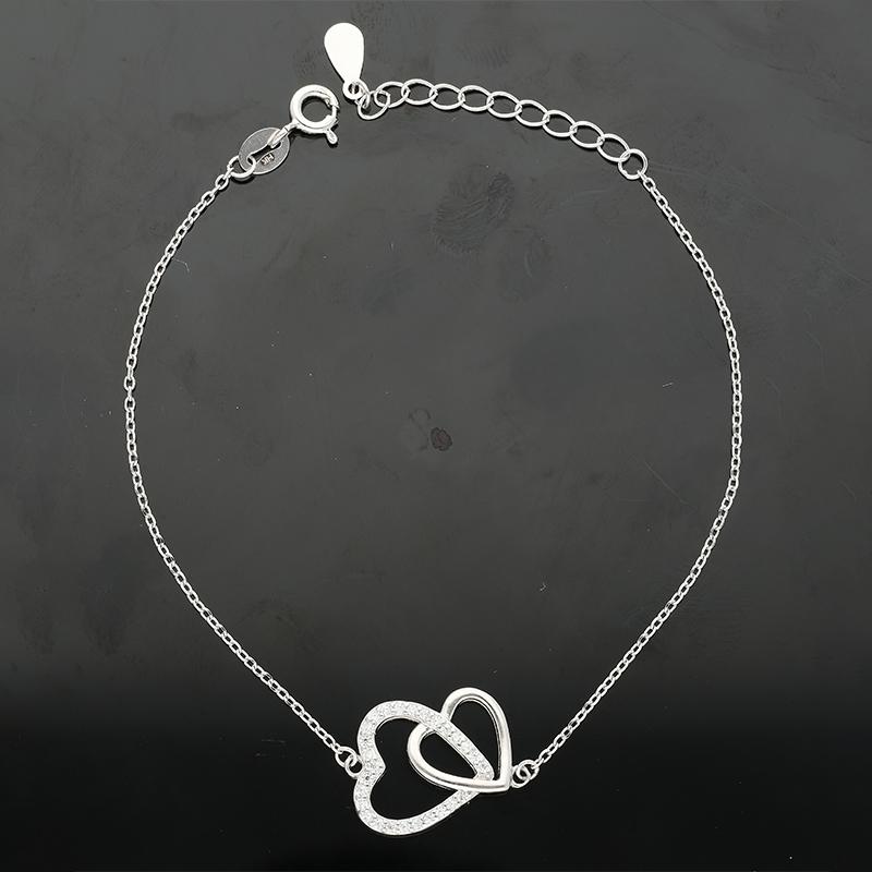 Sterling Silver 925 Twin Heart Bracelet - FKJBRLSL2296