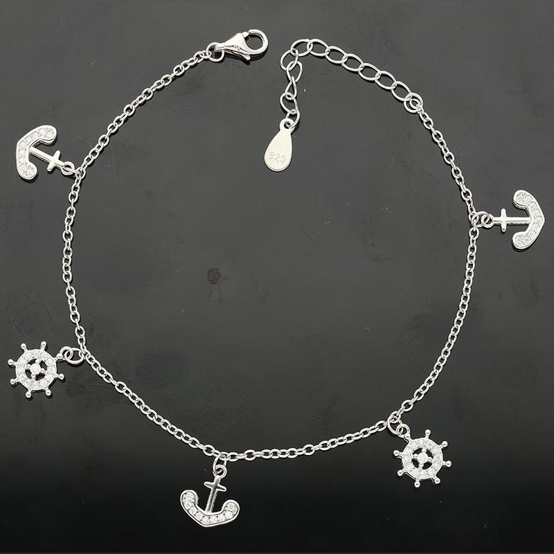Sterling Silver 925 Hanging Anchor and Wheel Bracelet - FKJBRLSL2298