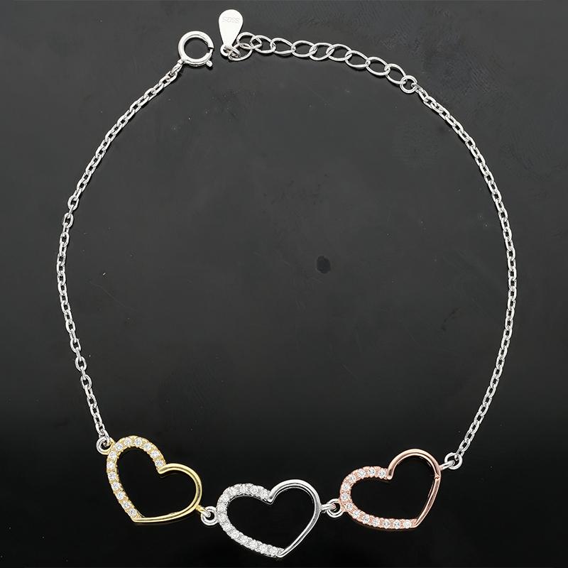 Sterling Silver 925 Tri-Tone Hearts Bracelet - FKJBRLSL2301