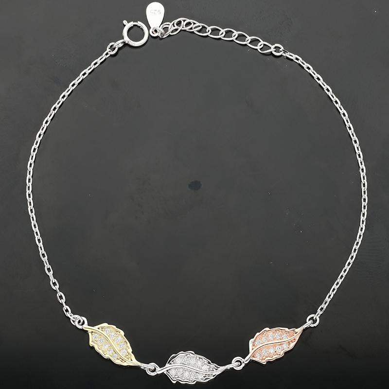 Sterling Silver 925 Tri-Tone Leaf Bracelet - FKJBRLSL2302