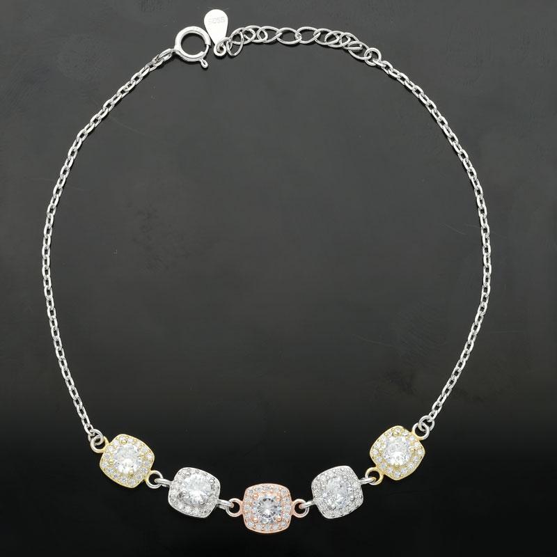 Sterling Silver 925 Tri-Tone Solitaires Bracelet - FKJBRLSL2308