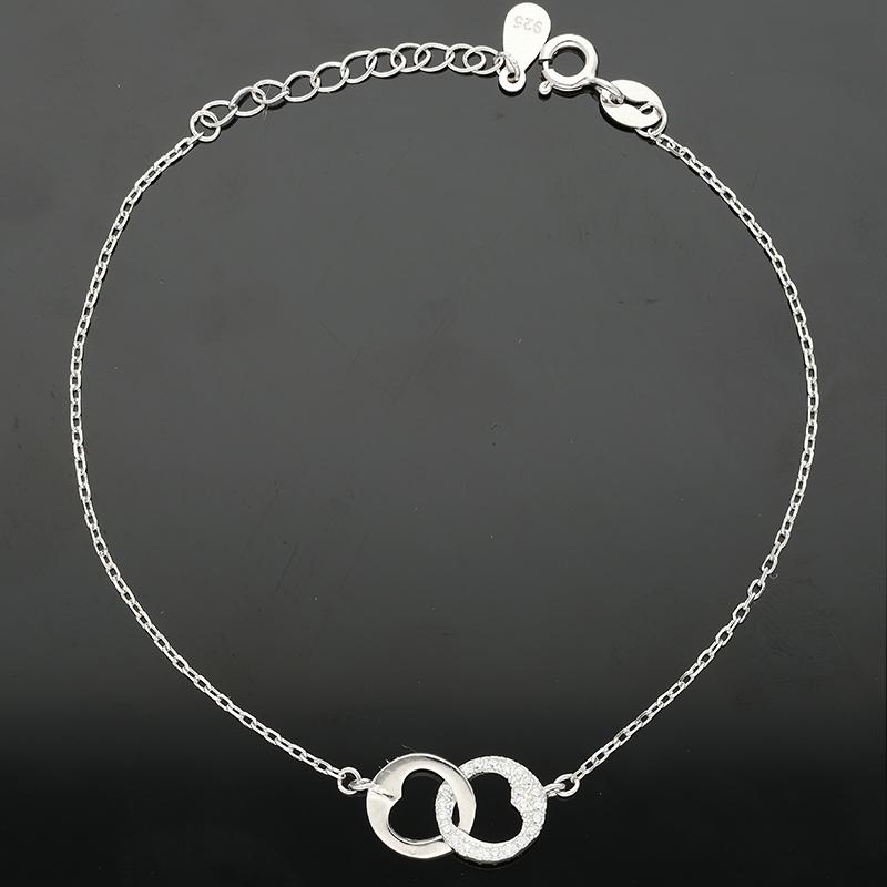 Sterling Silver 925 Round Shaped Twin Hearts Bracelet - FKJBRLSL2335