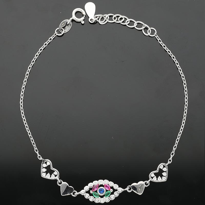 Sterling Silver 925 Eye with Hearts Bracelet - FKJBRLSL2336