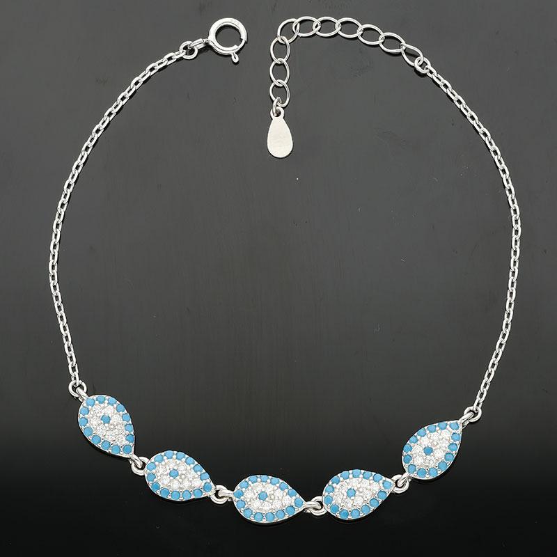 Sterling Silver 925 Pear Shaped Evil Eye Bracelet - FKJBRLSL2352