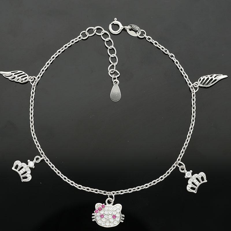 Sterling Silver 925 Hanging Charm Hello Kitty Bracelet - FKJBRLSL2358