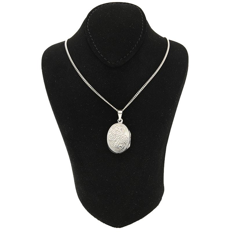 Sterling Silver 925 Necklace (Chain with Oval Shaped Amulet Locket Pendant) - FKJNKLSL2337
