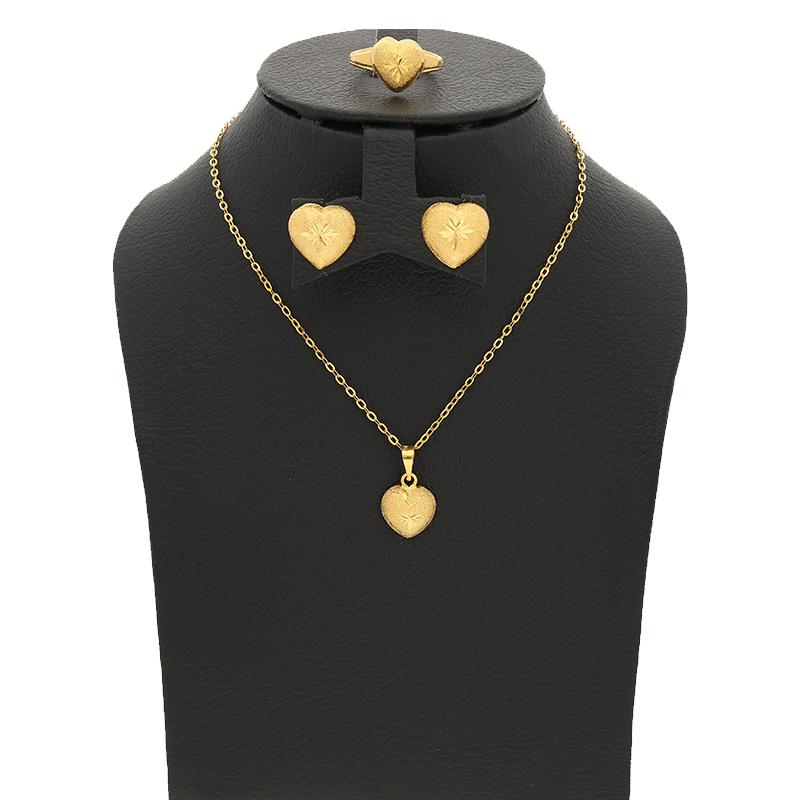 Gold Heart Pendant Set (Necklace, Earrings and Ring) 18KT - FKJNKLST18K2240