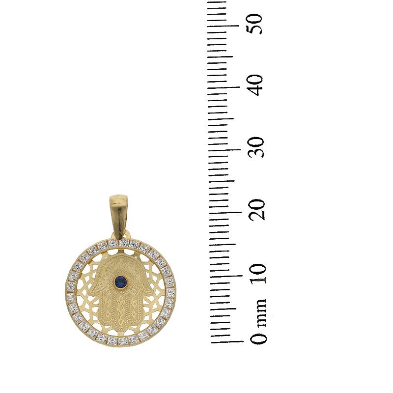 Gold Necklace (Chain with Round Shaped Hamsa Hand Pendant) 18KT - FKJNKL18K2356