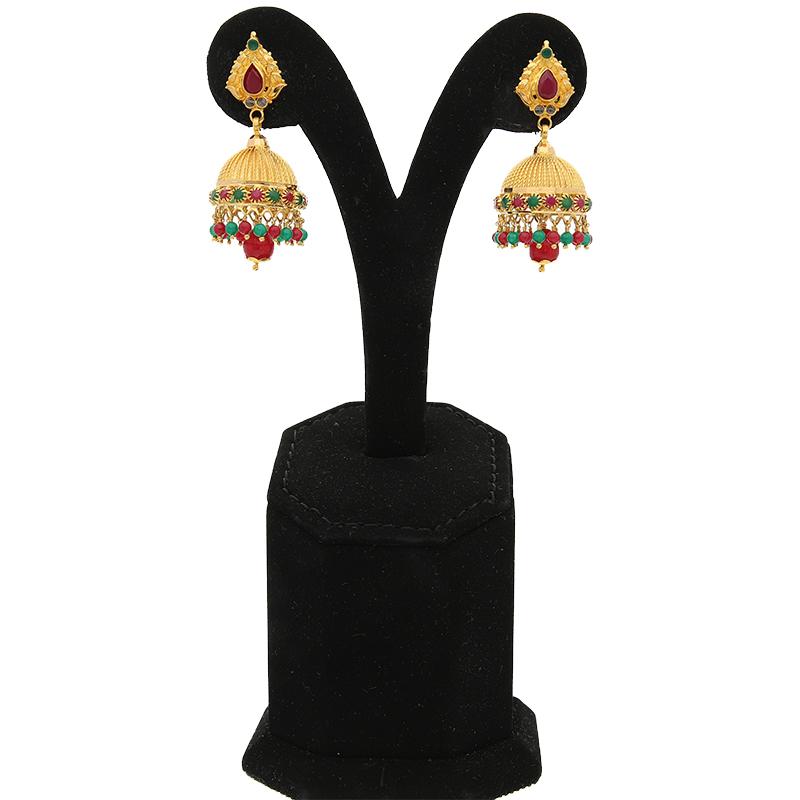 Gold Dome Shaped Jhumka Drop Earrings 22KT - FKJERN22K2328