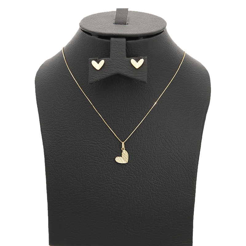 Gold Heart Pendant Set (Necklace and Earrings) 18KT - FKJNKLST18K2244