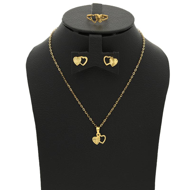 Gold Heart Pendant Set (Necklace, Earrings and Ring) 18KT - FKJNKLST18K2250