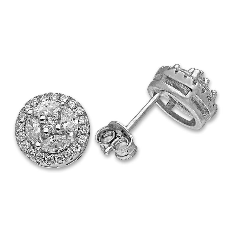 Sterling Silver 925 Round Shaped Stud Earrings - FKJERNSL2474