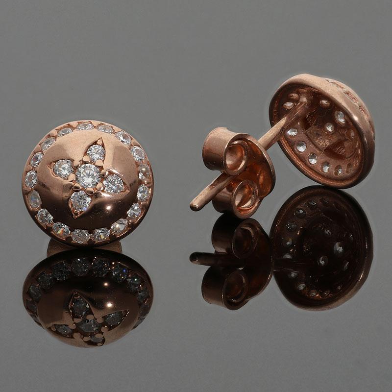 Sterling Silver 925 Rose Gold Plated Round Flower Stud Earrings - FKJERNSL2485