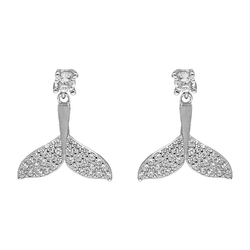 Sterling Silver 925 Whale Tail With Solitaire Drop Earrings - FKJERNSL2480