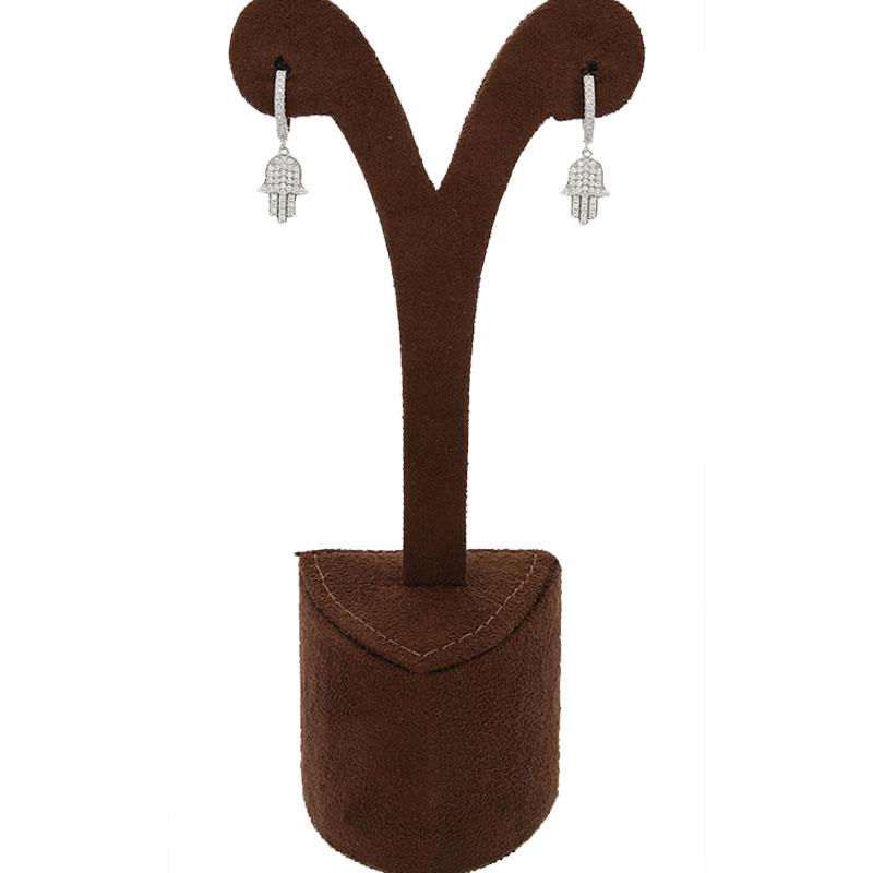 Sterling Silver 925 Hamsa Hand Drop Earrings - FKJERNSL2477