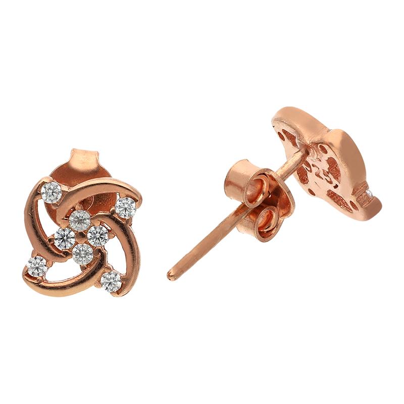 Sterling Silver 925 Rose Gold Plated Flower Stud Earrings - FKJERNSL2503
